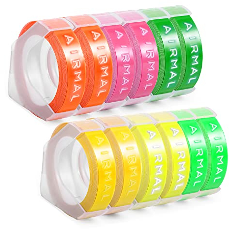 Prägegerät Etiketten kompatibel mit Dymo Prägeband 9mm Schwarz für Etikettenband Ersatz kompatibel mit Selbstklebendes 3D Dymo Omega Etikettenband für Omega Junior Prägegerät, 12 Rollen