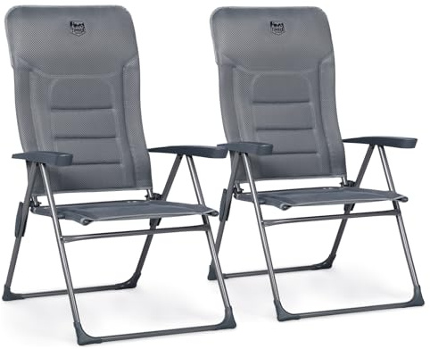 TIMBER RIDGE 2er Campingstuhl Faltbar mit Hoher Lehne Klappstuhl Luxus Gepolsterter Balkonstuhl mit 7 Positionen, Verstellbarer Gartenstuhl für Camp, Garten, Balkon Belastbar 150 KG Grau