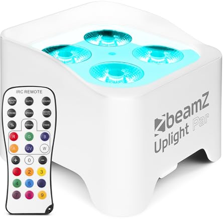 BeamZ BBP90W Battery Operated Wireless LED Uplighter with Remote Control - White Wall Washer Par Light, RGB-UV Colours, DMX Compatible for Events & Venues