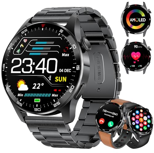 LIGE Smartwatch Herren 1.43''AMOLED Smartwatch Mit Telefonfunktion Fitnessuhr 100+Sportmodi/5ATM, Militärs Smart Watch Kompatibel Mit iOS Android 400mAh Batterie 2024