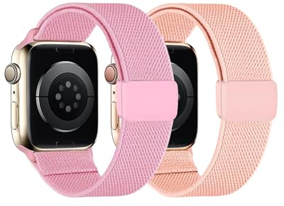 2-pack stretchig nylon soloslinga kompatibel med barn Apple Watch-band 38 mm 40 mm 41 mm & 42 mm 44 mm 45 mm, magnetiskt spänne justerbar elastisk nylonrem ersättning för iWatch-serien, 38/40/41mm