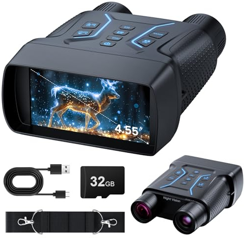 Uppgraderade glasögon för mörkerseende, 4k mörkerseende, 11,5 cm stor skärm, 1312 FT helt mörkt, 32 GB, 8 x digital zoom, 36 MP 7-L IR nattvision för camping, fågelskådning, jakt, gåvor till pappa