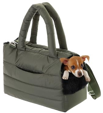 Hundetasche, Welpentasche - Tragetasche für kleinen und mittleren Hund, Katze - S - bis 5 kg, Tasche für unterwegs, Hundetrage mit Karabiner, Dog Carrier, Transporttasche, olivgrün