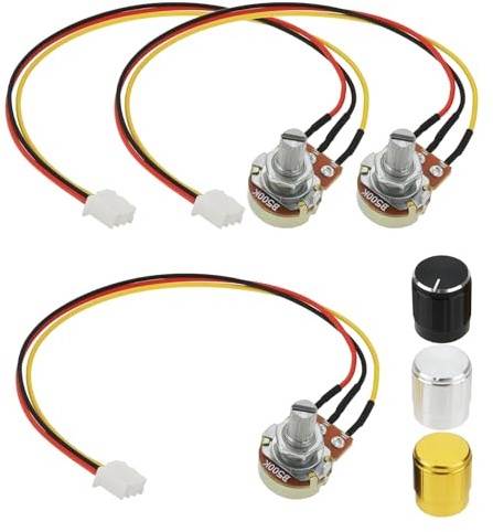 The Lord of the Tools Lot de 6 Potentiomètres Linéaires Simples B500K Ohm XH2.54-3 Broches avec Fil Connexion Et Capuchon Bouton Triple Résistance Condensateur Potentiomètre Variable Type WH148
