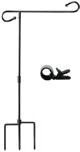 EMTSEB Garden Flag Holder Stand, Premium Yard Flag Holder Weather-Proof Metal Powder-Coated Flagpole with Clip for Christmas Garden Flag, Outdoor Garden Decor Decoration (3 Prong Base)