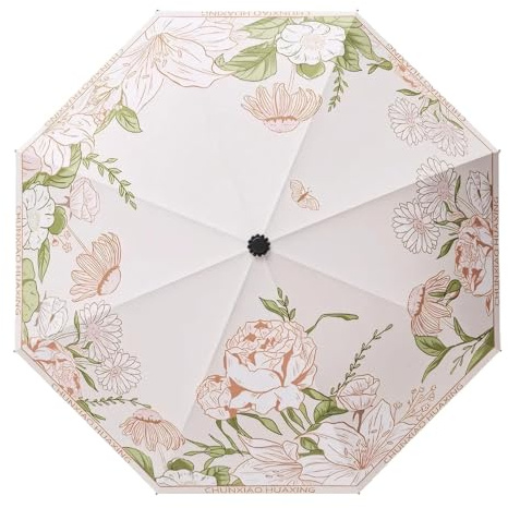 Meichoon Paraguas UPF50 Protección UV Portátil Ligero Impermeable Doble Capa Parasol Diseño Mejorado a Prueba de Viento Flor Clásica Retro Estilo Vintage para Mujeres Viajes y Uso Diario