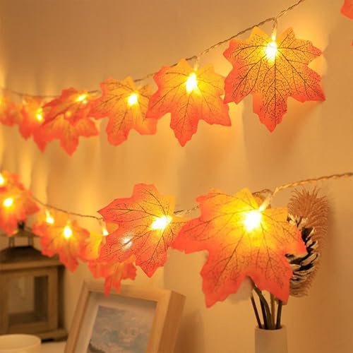 Koboko Ljusslinga med lönnlöv, höst, 3 m, 20 LED, ljuskedja, höstdekoration, batteridriven, skördefest, halloween, festdekoration