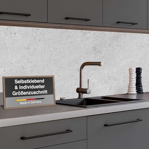 WALLando Premium-Küchenrückwand selbstklebend – Größe individuell zuschneidbar – Hitzeschutzfähige PVC-Wandverkleidung für Jede Küche – Einfache Installation ohne Bohren – Stein Grau Hell