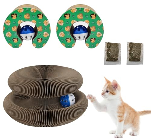 2 Pack Magic Organ Cat Scratching Board, Cat Accordion Scratching Post with Bell for Kitten Cats Interactive Kitten Fun Intelligence Physical Exercise Educational
