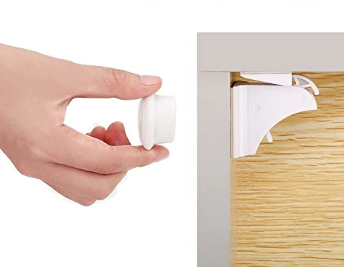 DOMILE Magnetic Cabinet Locks for Baby Proofing – 4 Pack Hidden Child Safety Locks with 1 Key, No Drill Adhesive Childproof Drawer & Cupboard Latches for Cabinets and Drawers