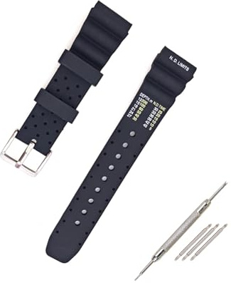 JZK Bracelet montre rechange en silicone noir 20mm pour Citizen Promaster, Hyper, Aqualand, Duplex, bracelet plongée pour homme, sport étanche avec outil retrait bracelet montre
