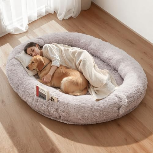 VEVOR Lit pour Chien Humain 176x122x24 cm Panier Géant pour Chien en Mousse à Mémoire de Forme Orthopédique avec Poche Latérale, Poignée, Fermeture Éclair, Housse Amovible, Lavable en Machine, Gris