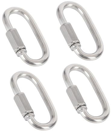 4 Pezzi Moschettoni di Sicurezza in Acciaio Inox a Chiusura Rapida con Vite M4 - Ganzi a D Resistenti per Attrezzatura Outdoor, Escursionismo, Arrampicata e Camping.