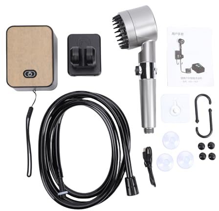 SUNGOOYUE Portable Camping Shower, 8000mAh Rechargeable Outdoor Shower Pump with LED Display and Dual Modes, for Tent Travel Pet Bathing Garden Car Wash (8000mAh Advanced Black)
