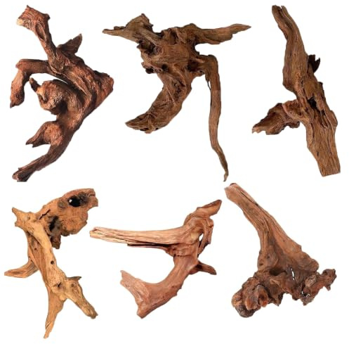 JIAXULER 6 PCS Driftwood for Aquarium, Natural Wood Branches 2 to 6 Inches for Reptile Habitats and Small Aquariums Assorted Irregular Styles for Natural Terrarium Decoration