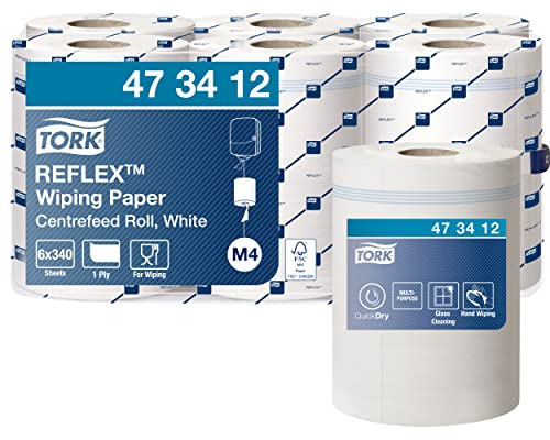 Tork 473412 Mehrzweck Papierwischtücher für M4 Innenabrollung Reflex System / 1-lagige Putztücher in Weiß / Premium Qualität / 6 x 340 Tücher / 33,5 x 19,4 cm (B x L)