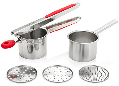 UberChef Potato Ricer Set with 3 Ricing Discs (Fine, Medium, Coarse) - Premium Stainless Steel Baby Food Strainer, Fruit Masher, and Food Press with Ergonomic Comfort Grip