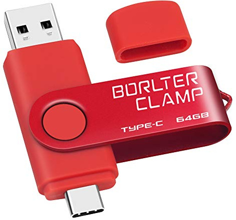 64GB Memoria USB Tipo C, BorlterClamp Doble Unidad Flash (USB C y USB-A 3.0), Type-C OTG Pendrive Memory Stick para Smartphones Android Samsung S10 S8, Huawei Honor, etc., Tableta y Laptop (Rojo)