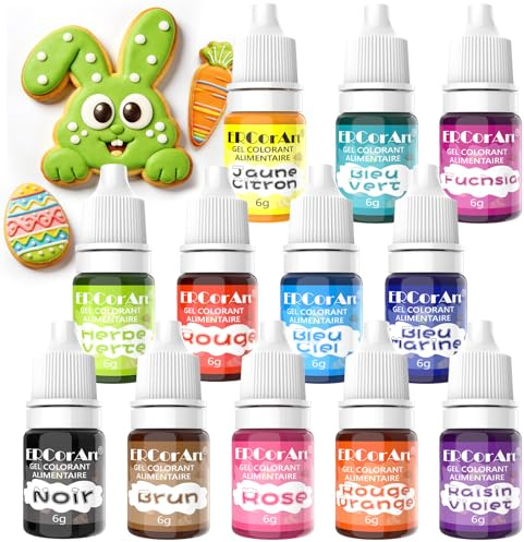 Colorant alimentaire Gel 12 Couleurs - Colorant Alimentaire de Gâteau Liquide pour la Cuisson, Fondant - Food Colouring Vibrant pour Aérographe, Décoration et la Cuisine, Slime Bricolage - 6 ml