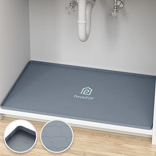 Under Sink Mat, 34 x 22 Silicone Kitchen Cabinet Tray, Waterproof & Flexible Under Sink Liner for Kitchen Bathroom and Laundry Room