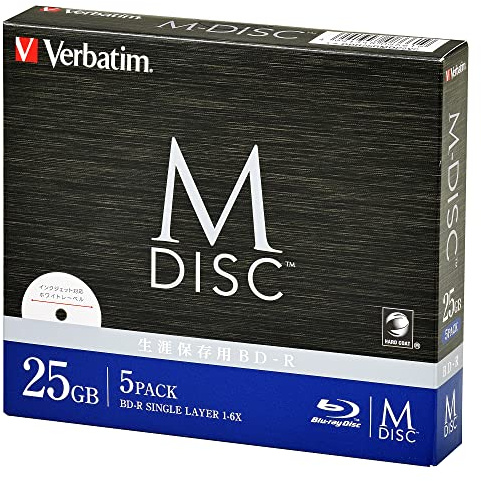 Verbatim DBR25RMDP5V2 M-DISC BD-R for Single Recording, 1-6x, 25GB, 5 Sheets, Printable White Label, Blu-ray Disc