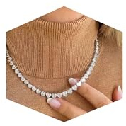 Fesciory Silver Plated Rhinestone Necklaces for Women, Heart Tennis Jewelry