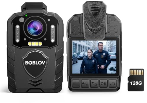 BOBLOV KJ25 1080P 128GB Body Camera, Built-in 3000mAh Large Battery for 13 Hours Video Shooting with Audio, Night Vision Body Worn Camera with Pre/Post-Recording, for Law Enforcement