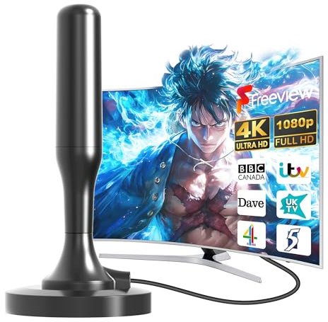 TV Aerial,Indoor Aerial for Smart TV with Powerful Magnetic Base,8.2FT Coaxial Cable,360° Long Range Reception,Freeview Aerial Indoor UK,Digital TV Aerial Indoor Support VHF/UHF / 4K/1080P