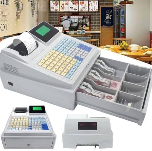 ZYJIX Caja Registradora Electrónica - Caja Registradora Digital Led De 81 Teclas con Cajón, Ideal para Comercio Minorista Y Restaurante - Caja Registradora Comercial