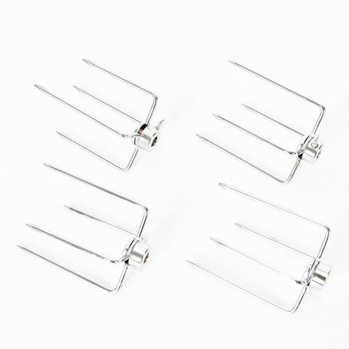 Fermacarne per spiedo girevole, 4 forchette in acciaio inox, fermaglio per carne per spiedini, per pollo, shish kebab e molto altro ancora