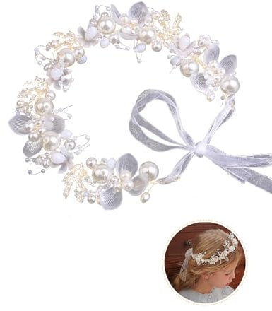 KGDUYC Kommunion Blumenkranz Haare Stirnband, Blumenstirnband Braut Blumenkranz mit Künstliche Blättern,Blumen und Perle Strass Blumen-Haarbänder Braut Hochzeit Haarschmuck für Damen Mädchen