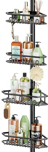 Bomclap Mensola telescopica per doccia, bagno, mensola angolare con 4 ripiani, ripiano doccia senza fori, per bagno, vasca da bagno, shampoo,