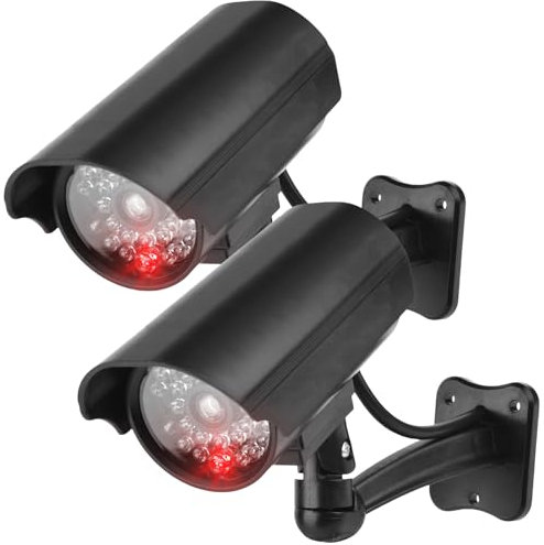 GOMETY Lot De 2 Caméra Factice Extérieur, Fausses Caméras De Surveillance Factice, Caméra Fictive CCTV avec LED Rouges Clignotantes, De Sécurité pour Une Utilisation Intérieure Et Extérieure