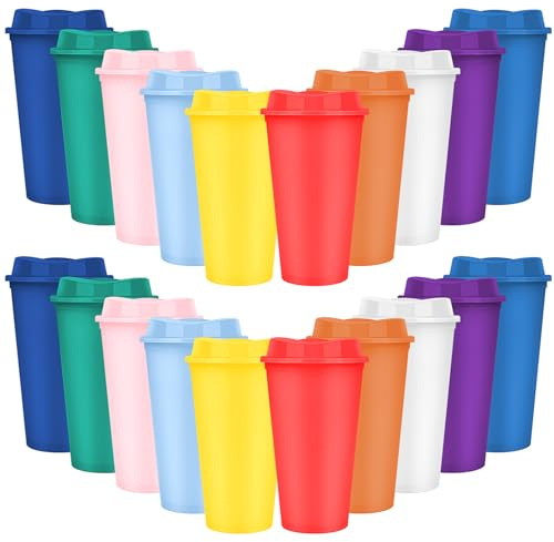 Kaxtde 20 Pack Reusable Coffee Cups with Lids, 480 ml Plastic to Go Cups Bulk, Colourful Party Drinking Tumblers for Coffee Tea Juice, Office, School, Picnic and Events, 10 Colours