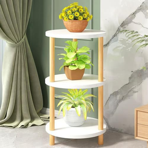 Dreamhousey Soggiorno interno in legno massello a 3 piani, scaffale per fiori verde, balcone, piante grasse, vaso per piante grasse (bianco (93 cm -H))
