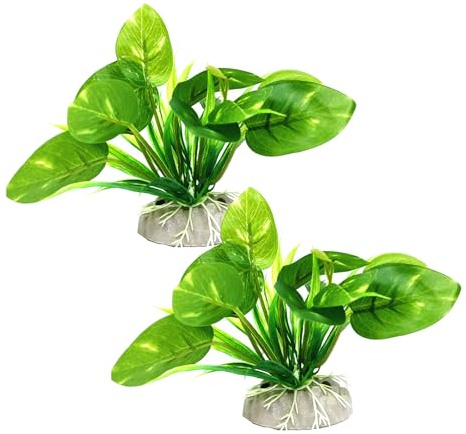 Noaxylic 2 Piezas Plantas Artificiales Acuario, Hojas Verdes Artificiales Estanque, Plantas para Acuario, Decoración Plástica Ovalada Verde Sin Decoloración, para el Hogar, la Oficina y el Exterior