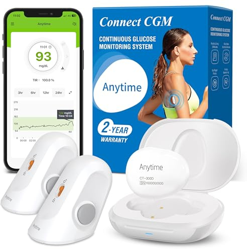 Connect Sistema di Monitoraggio Continuo del Glucosio – Trasmettitore e 2 Sensori (28 Giorni) | Glucometro Senza Puntura con Avvisi Intelligenti e Condivisione Dati