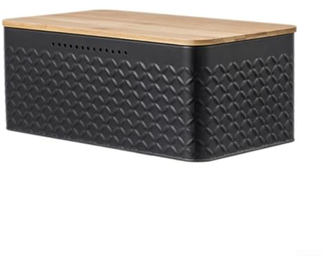 Sofisticato contenitore per il pane vintage che mantiene la freschezza di pagnotte, rotoli e pasticcini sul piano di lavoro (nero)