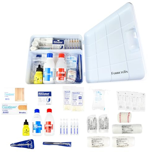 Ferretelix® Botiquin armario de pared con dotacion 280 mm x 250 mm x 100 mm equipado con varios artículos para realizar las primeras curas en caso de emergencia, Botiquín de primeros auxilios