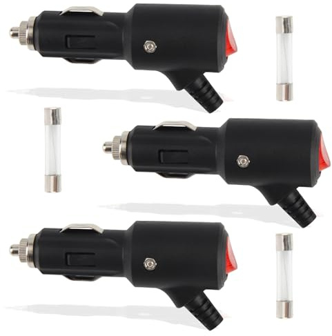 GZGXKJ 3 Pezzi Spinotto Accendisigari 12V 24V Spina Accendisigari Universale Adattatore Presa Accendisigaris con Fusibile da 15A e Interruttore per Auto Moto Camion