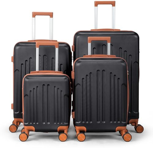 LEADZM Set di Valigie Rigide 4 Pezzi (Nero-Marrone)