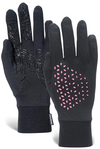 TrailHeads Lightweight Running Gloves for Women – Moisture Wicking & Touchscreen Women’s Gloves with Anti-Slip Grip – Ideal for Cool Weather Workouts & Outdoor Activities Black/Pink