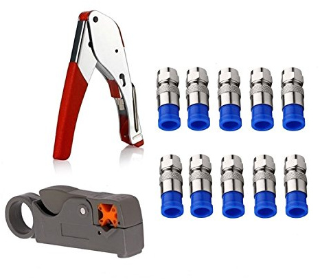 Gaobige Coax Cable Crimper Tool Kit, rg6 rg59 Coaxial Compression Tool, Wire Stripper, 10pcs RG6 F Connectors