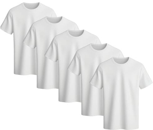 Bonjour | 5 Pack Multi-Pack Kids T Shirts 100% Cotton Boys Girls Plain Round Neck Tshirt Children Ideal for PE and School Uniform (7/8 yrs)