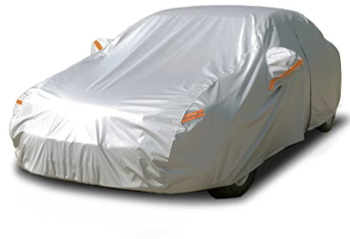 SEAZEN 6 lager bilöverdrag vattentätt andningsbart, utomhus bilöverdrag bilar med blixtlåsdörr, för regn damm sol UV alla väder vattentätt skydd passar sedan 533 cm x 178 cm x 120 cm