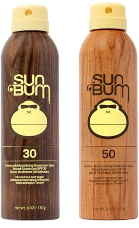 Sun Bum Original Spf 30 and 50 Sunscreen Spray Vegan and Hawaii 104 Act Compliant (Octinoxate & Oxybenzone Free) Broad Spectrum Moisturizing UVA/UVB Sunscreen With Vitamin E 2 Pack