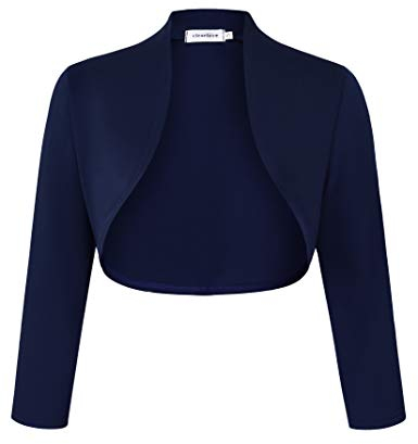 Damen Langarm Open Front Bolero Festlich Blazer Bolerojacke Schulterjacke Cardigan Top,Dunkelblau-upgrade,XL