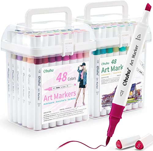 Pensel, graffitipenna, 96 färger, permanenta markörer, Ohuhu pennor, penna, fördubbla, spetsig, konst, skiss, tvillingmarkörpennor, highlighters med bärväska för målning, färgmarkeringar