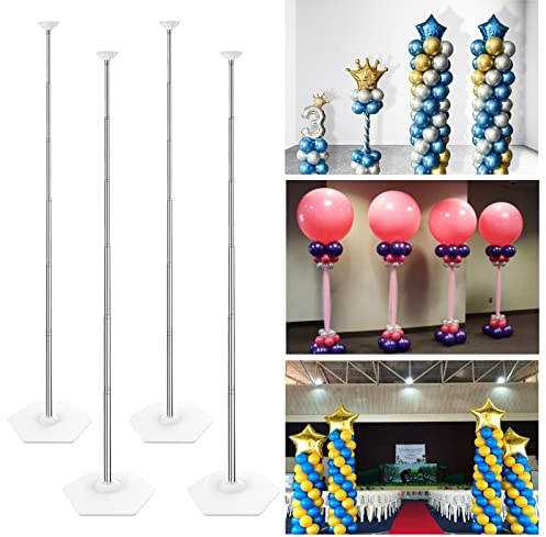 YALLOVE Balloon Column Stand Kit Set of 4, 7 Feet Height Adjustable Balloon Tower Pillar with Reusable Metal Telescopic Design for Birthday, Wedding, Baby Shower, Graduation Party Decoration
