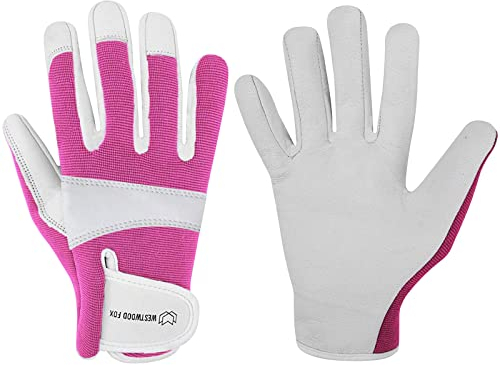 WESTWOOD FOX Gartenhandschuhe aus Leder,robuste Arbeitshandschuhe für Damen und Herren, Gartenwerkzeuge, Mechaniker, atmungsaktiv, Gärtner, rutschfeste Rigger-Handschuhe (rose, S)